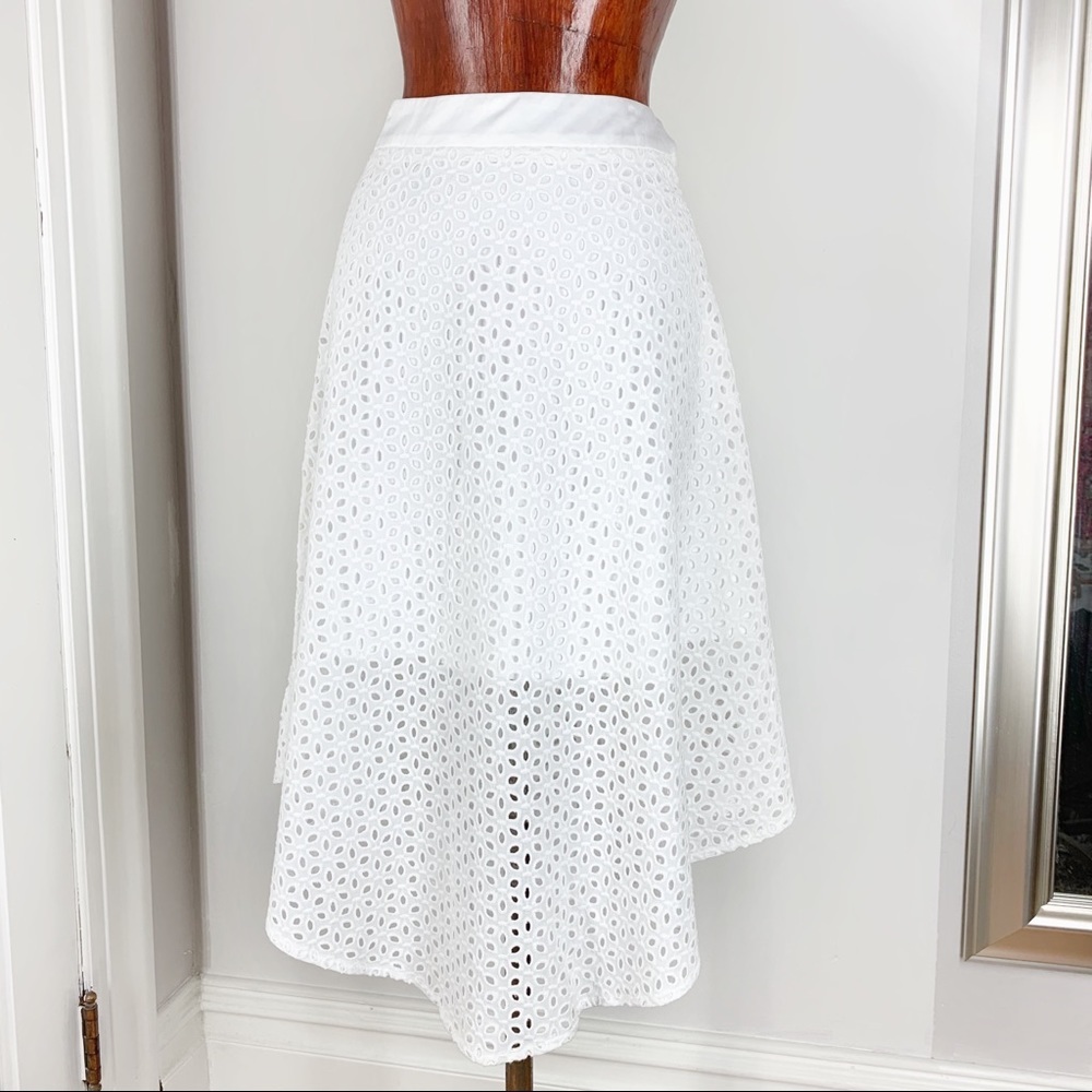 White Eyelet Cotton Overlay  High Low A Cut Skirt